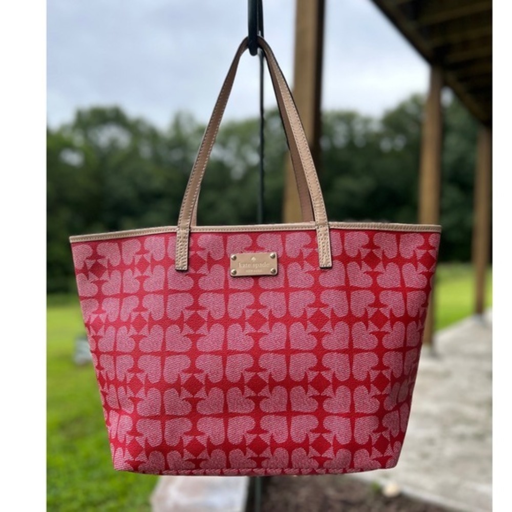 Kate Spade Ace of Spades‎ Harmony Red Canvas Lg Work Bag Beach Grocery Vaca Tote